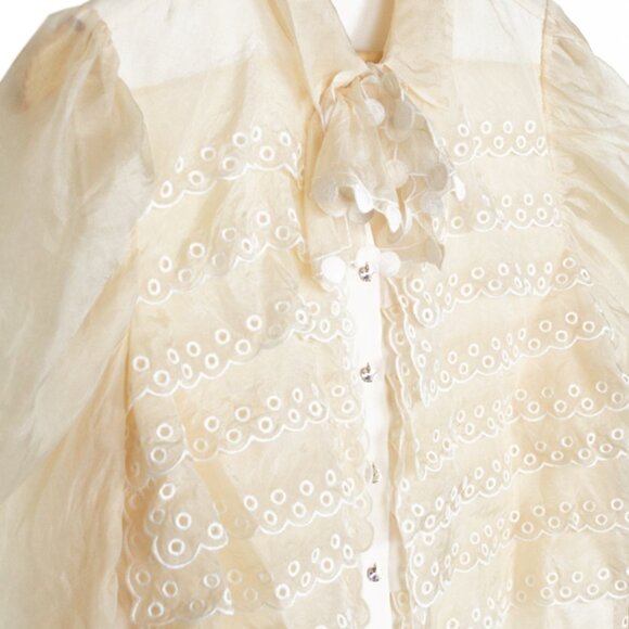 TORY BURCH Cream Victorian Style Ruffle Silk Long Sleeve Blouse - Picture 2 of 13